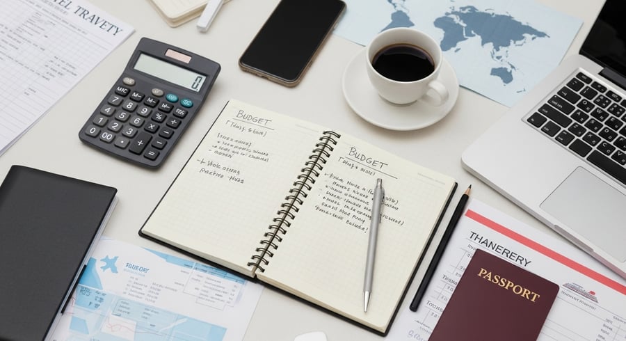 travel agency desk with startup costs and budget