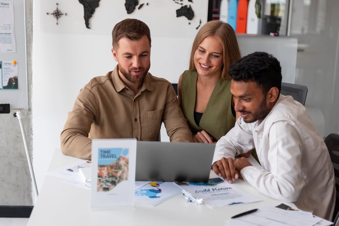 travel agent at his office