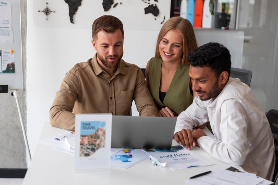 travel agent at his office